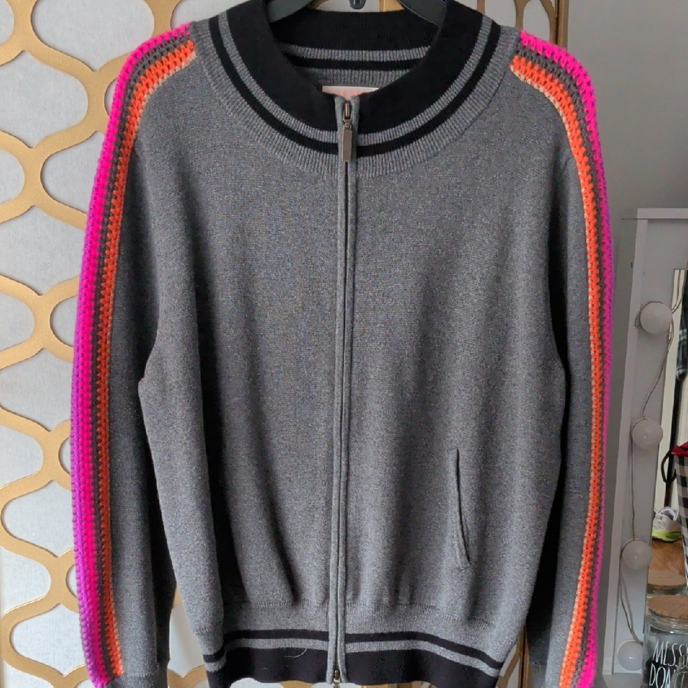 Lisa Todd Gray Sweater with Pink Accents